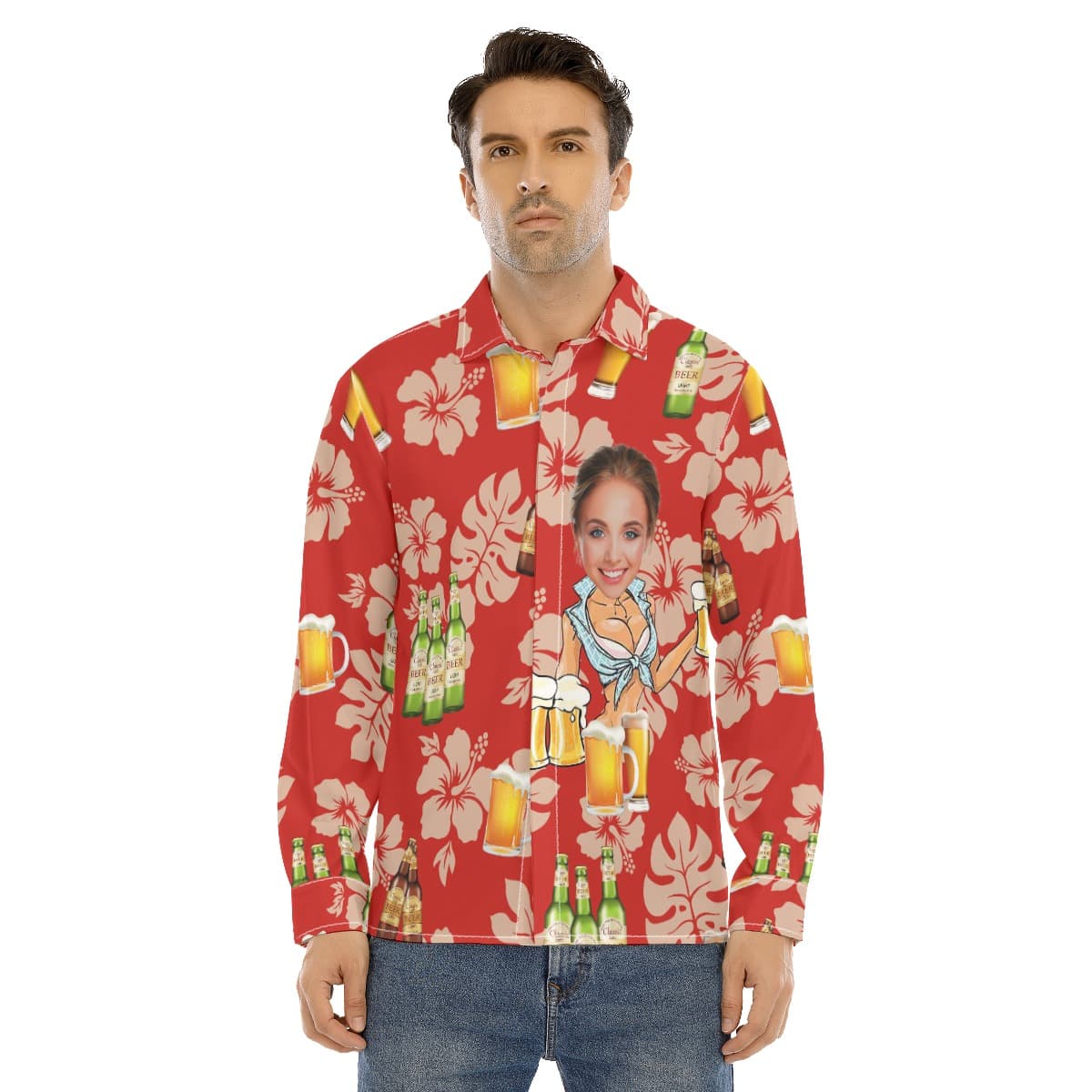Unique Custom Face Beer Hawaiian Long Sleeve Shirt For Him (4)