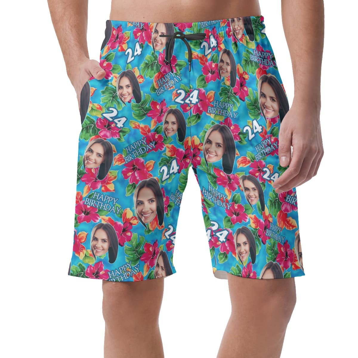 Unique Custom Face Birthday Hawaiian Summer Beach Shorts For Men