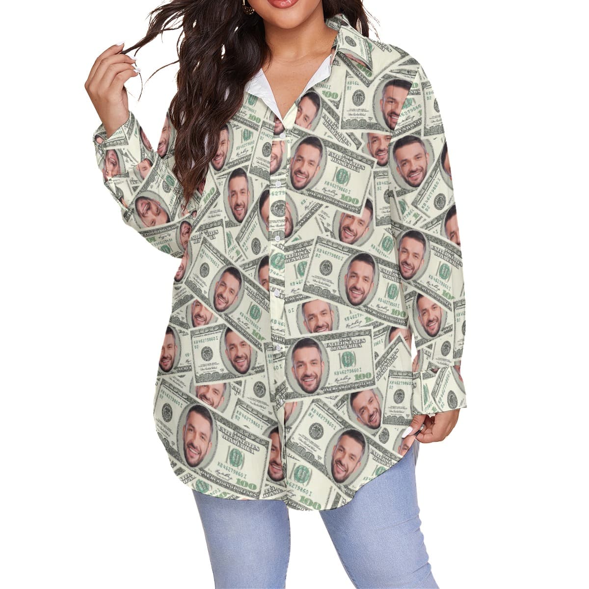 Unique Custom Face Money Hawaiian Oversize Shirt For Women (4)