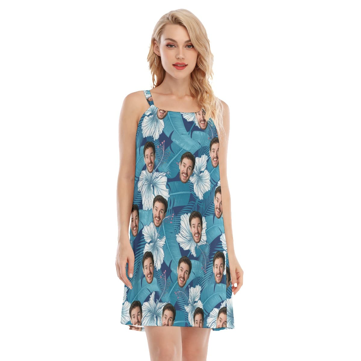 Unique Custom Face Tropical Blue Dress (1)