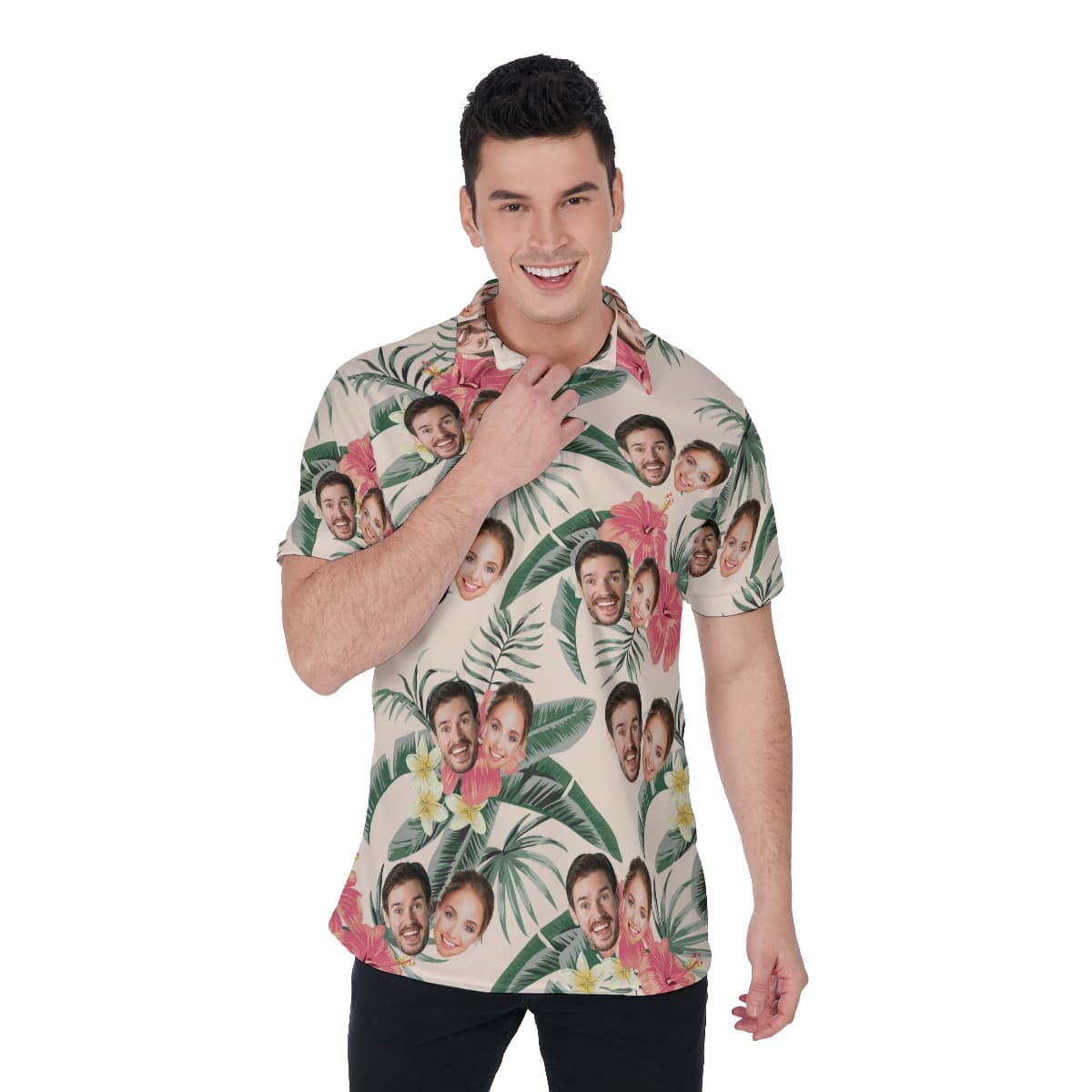 Unique Custom Face Tropical Polo Shirt For Men (1)