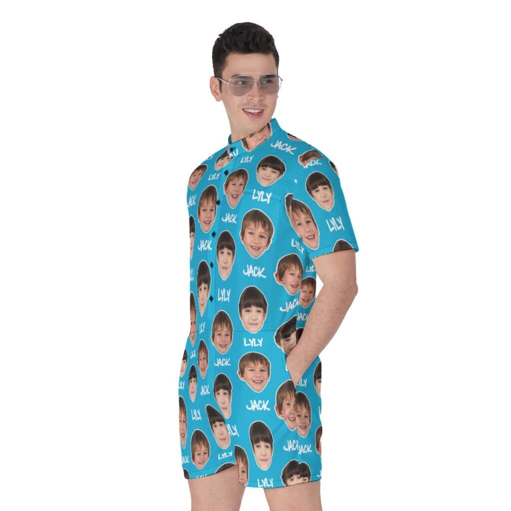 Unique Custom Face With Name Men's Hawaiian Romper