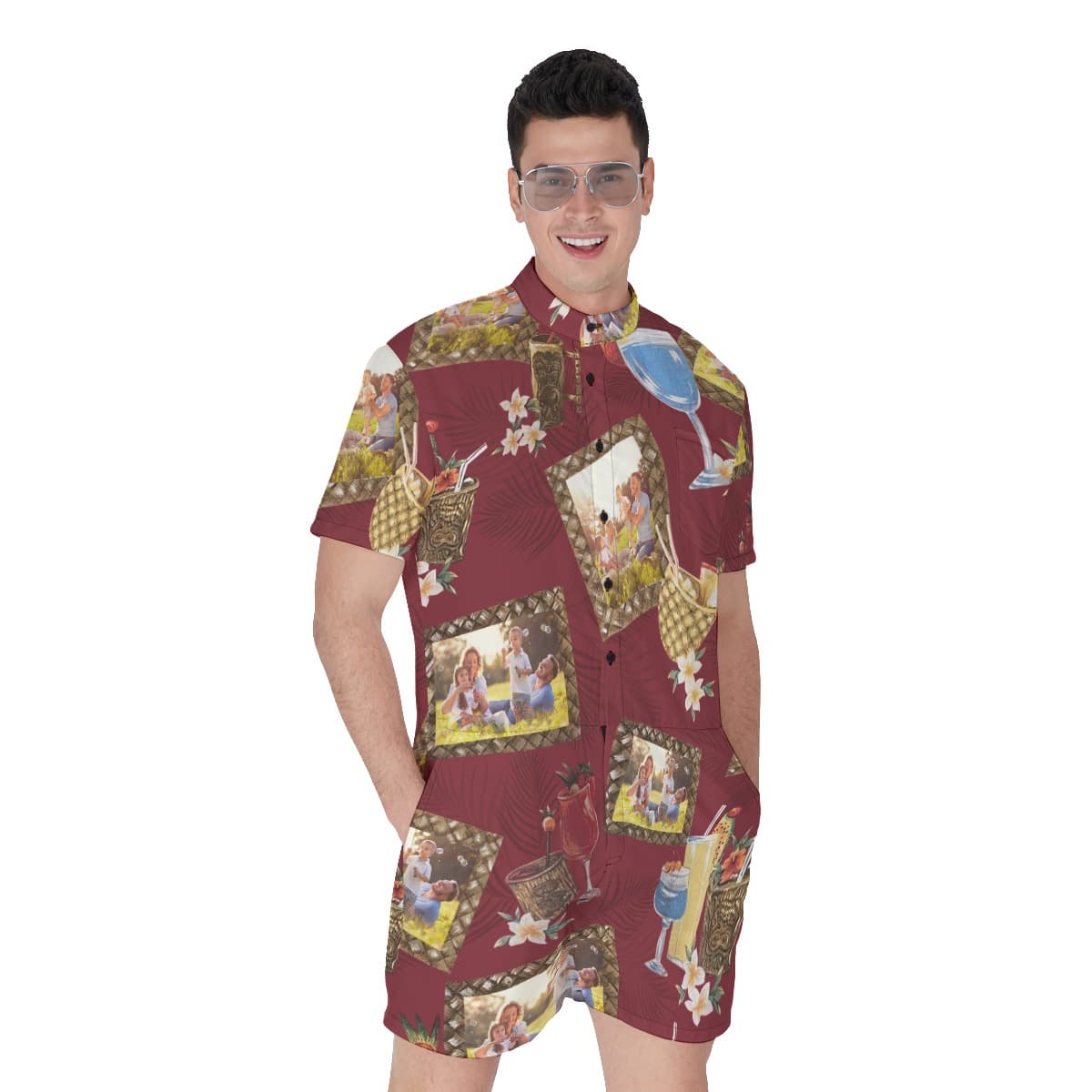 Unique Custom Photos Vintage Hawaiian Romper For Men (1)