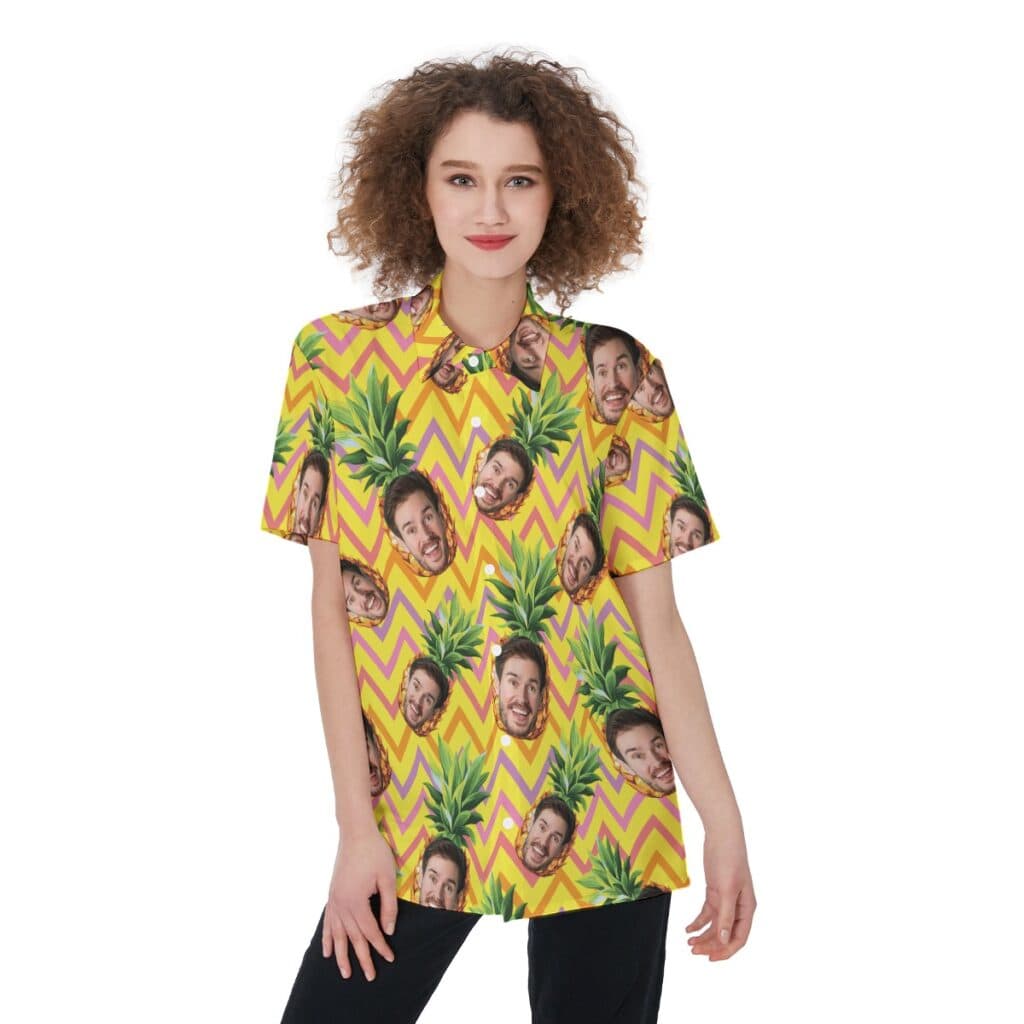 Unique Pineapple Custom Face Hawaiian Shirt For Women