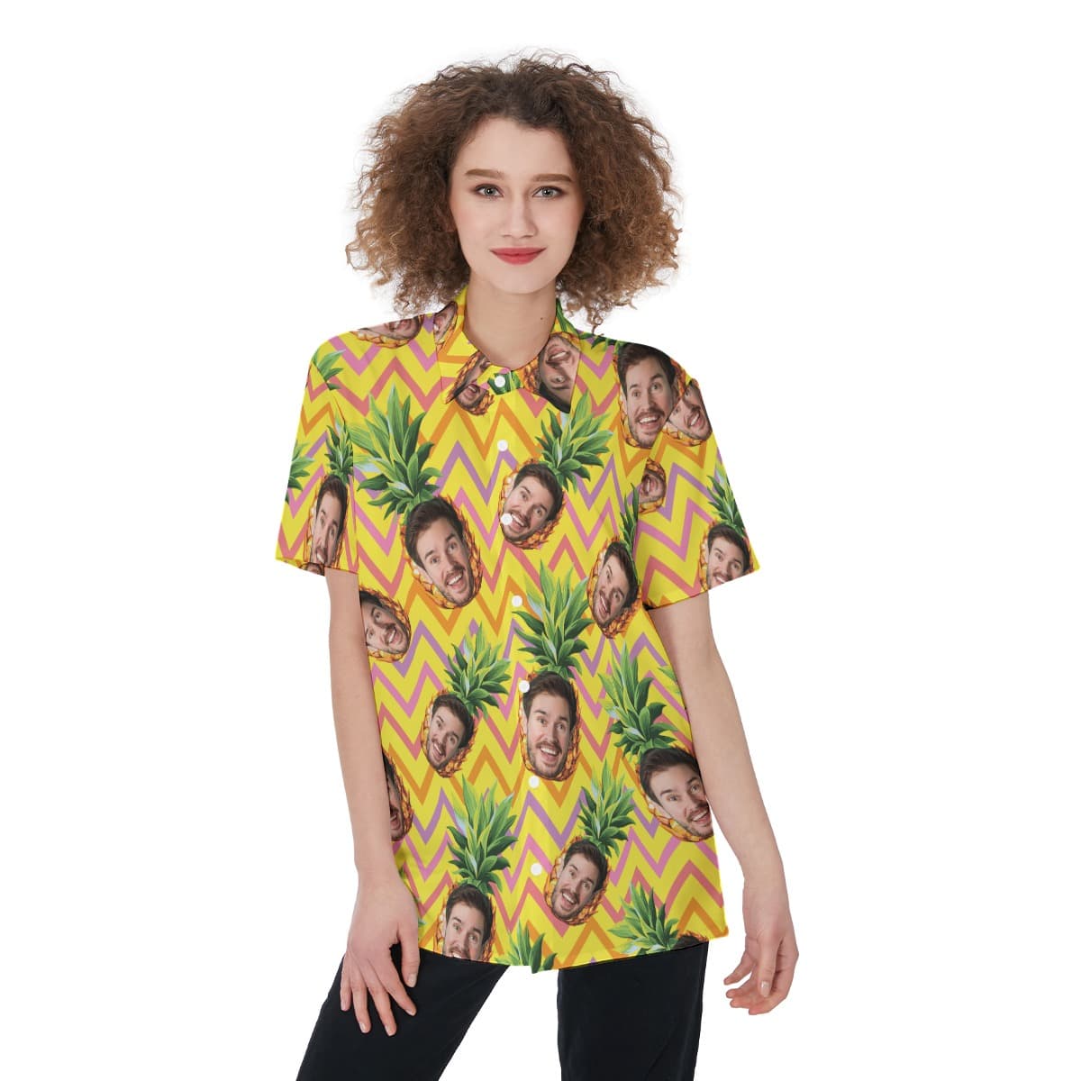 Unique Pineapple Custom Face Hawaiian Shirt For Women