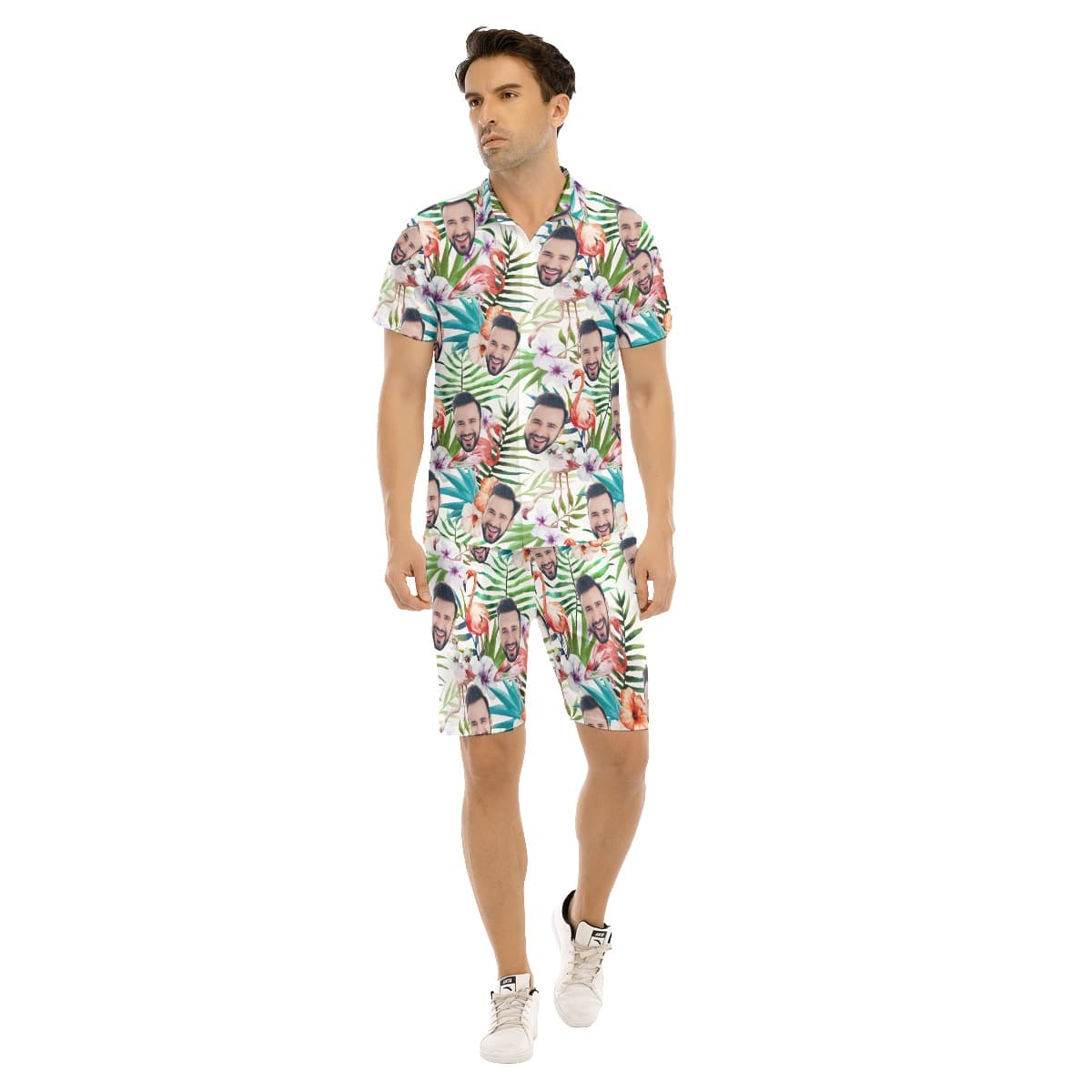 Unique Tropical Flamingo Custom Face Hawaiian Shirt And Shorts For Men