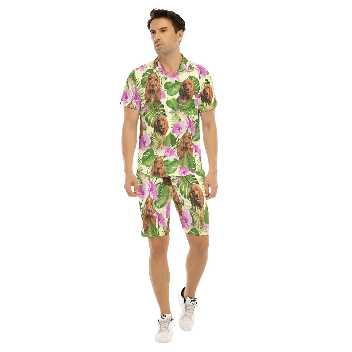 Vintage Floral Men's Hawaiian Set With Custom Dog Face (1)