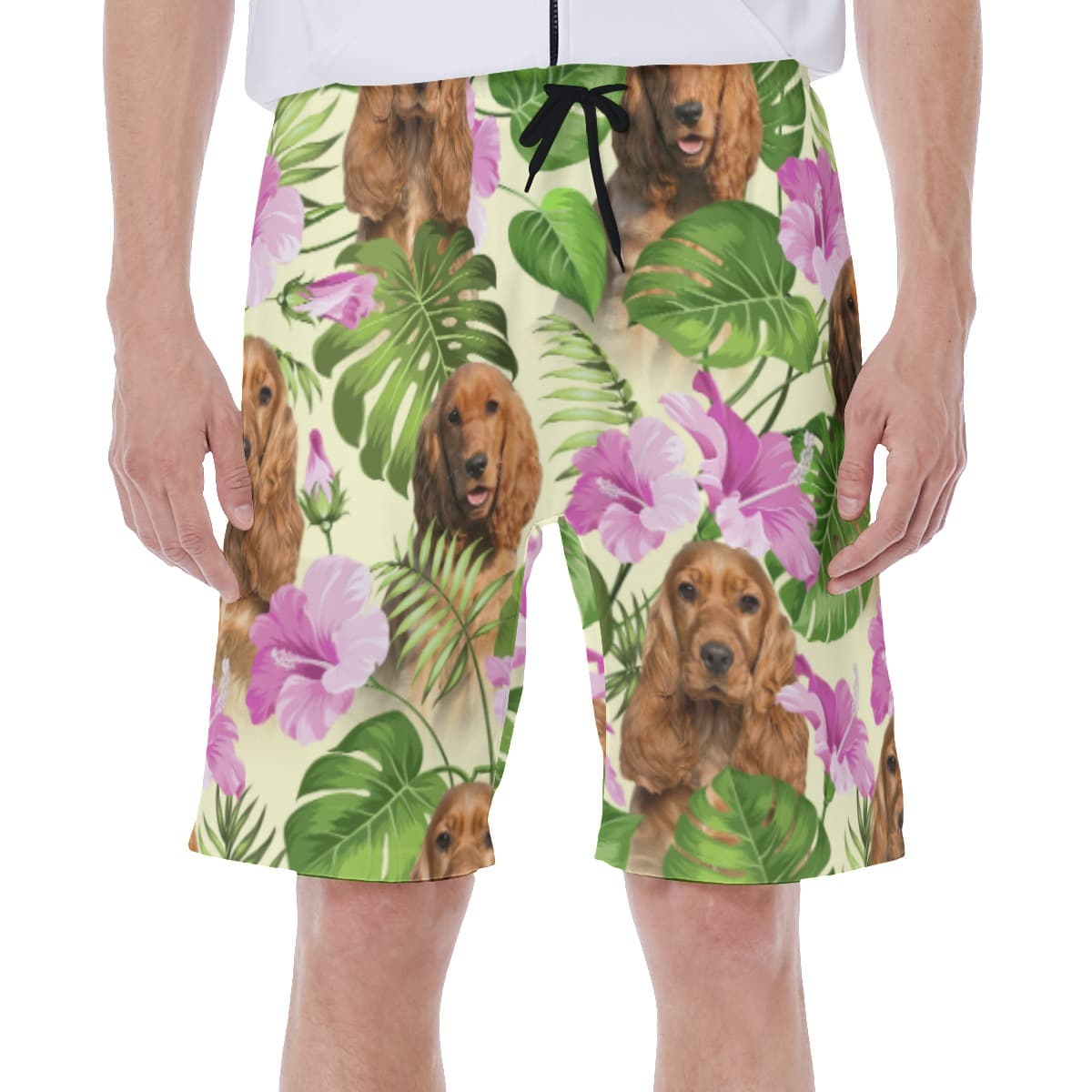 Vintage Floral Men's Swim Trunks With Custom Dog Face (1)