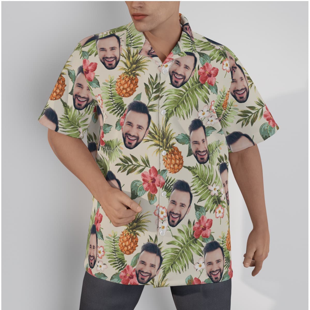 Vintage Flower Custom Face Hawaiian Shirt For Men (1)