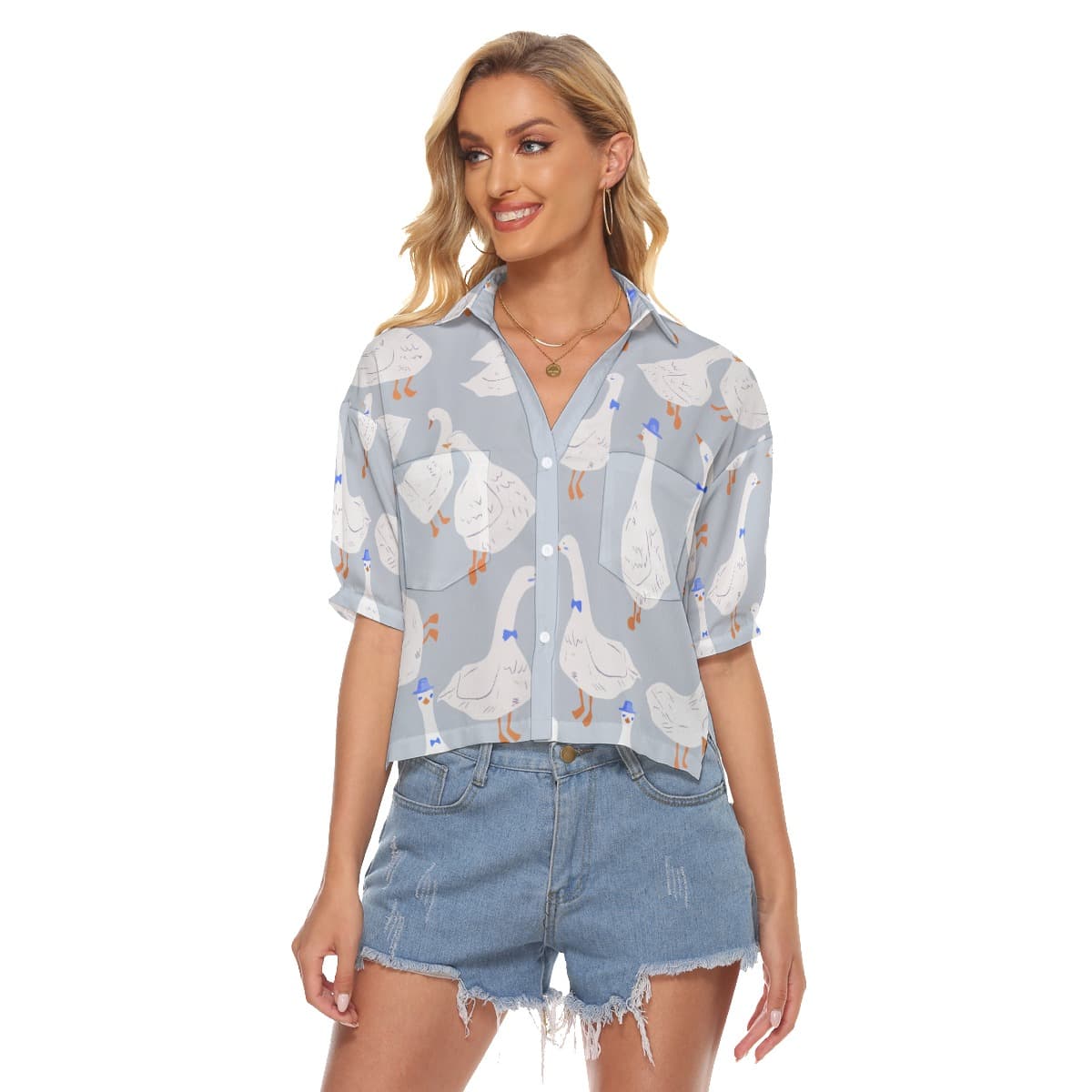 White Goose Hawaiian Crop Top For Women (1)