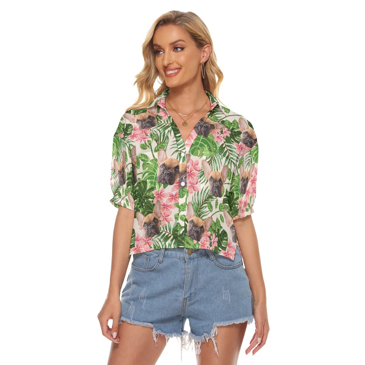 Women’s Custom Dog Cropped Hawaiian Shirt (1)