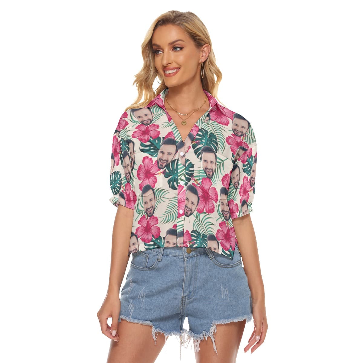 Women’s Custom Face Crop Top Hawaiian Shirt (2)