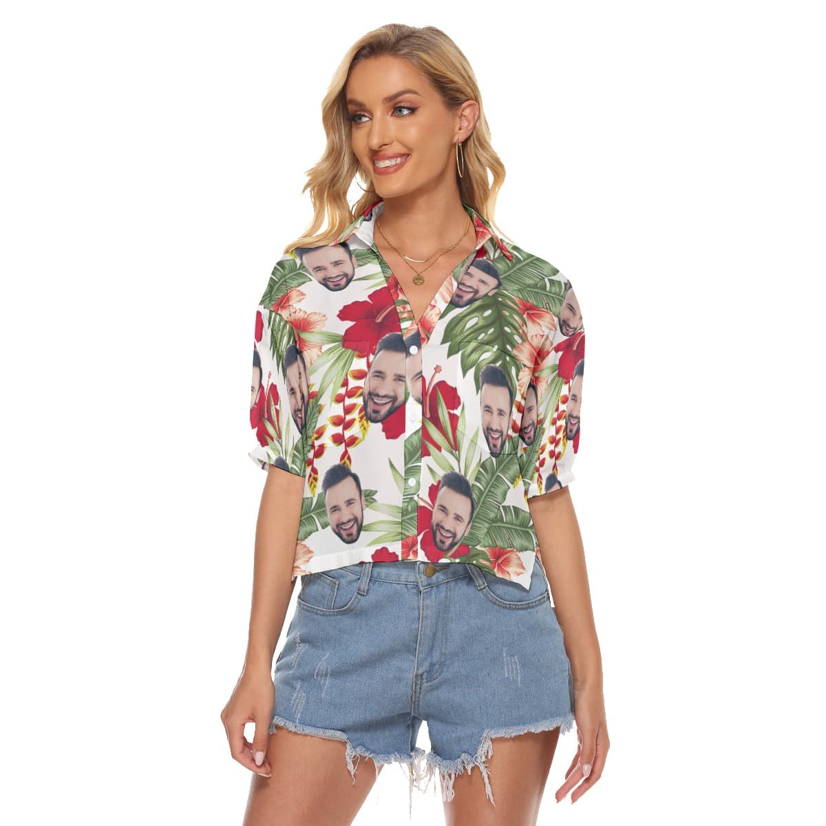Women’s Custom Face Crop Top Hawaiian Shirts (2)