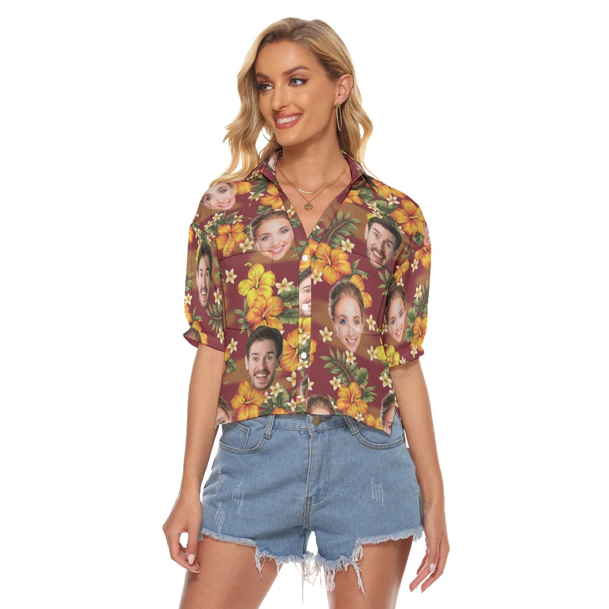 Women’s Hawaiian Cropped Shirt With Custom Face (1)