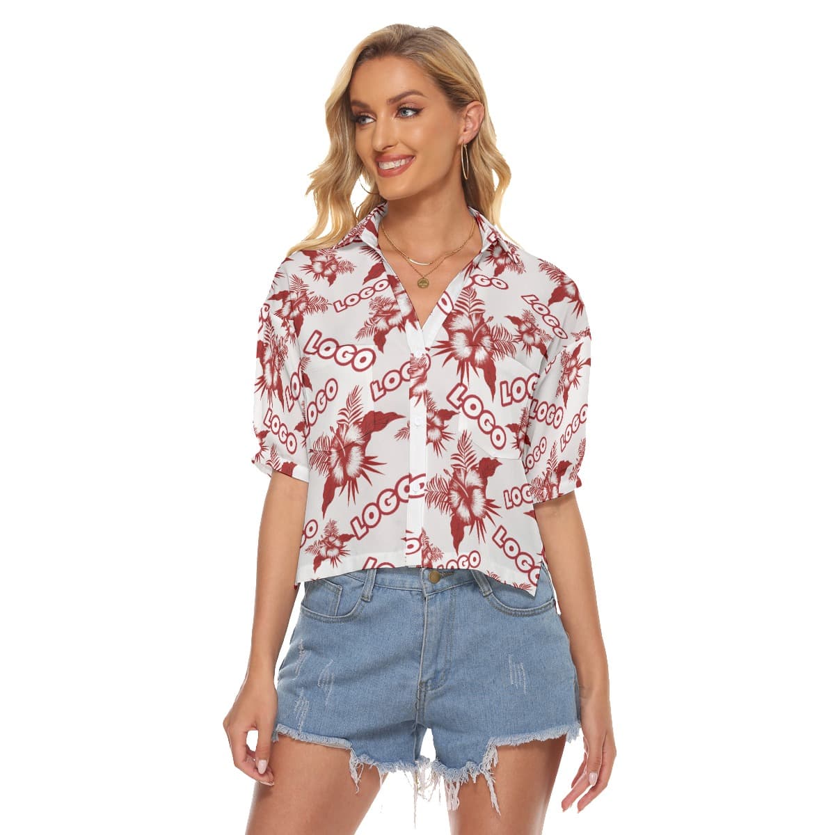 Women's Hawaiian Cropped Top With Custom Logo (1)