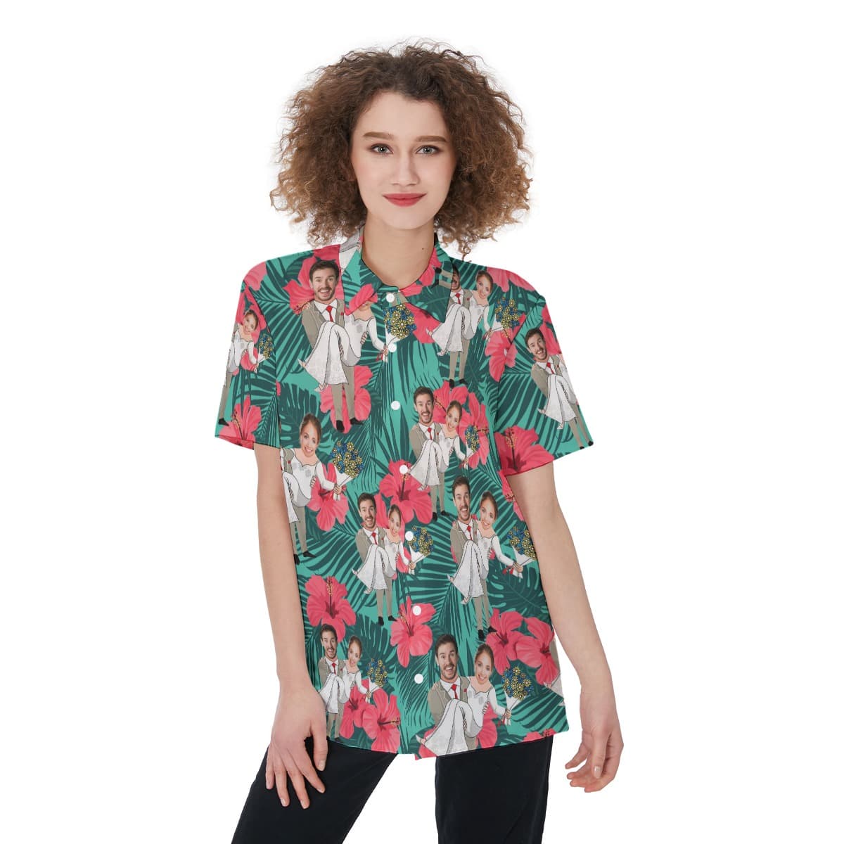Women’s Hawaiian Shirt With Custom Face Couple (1)