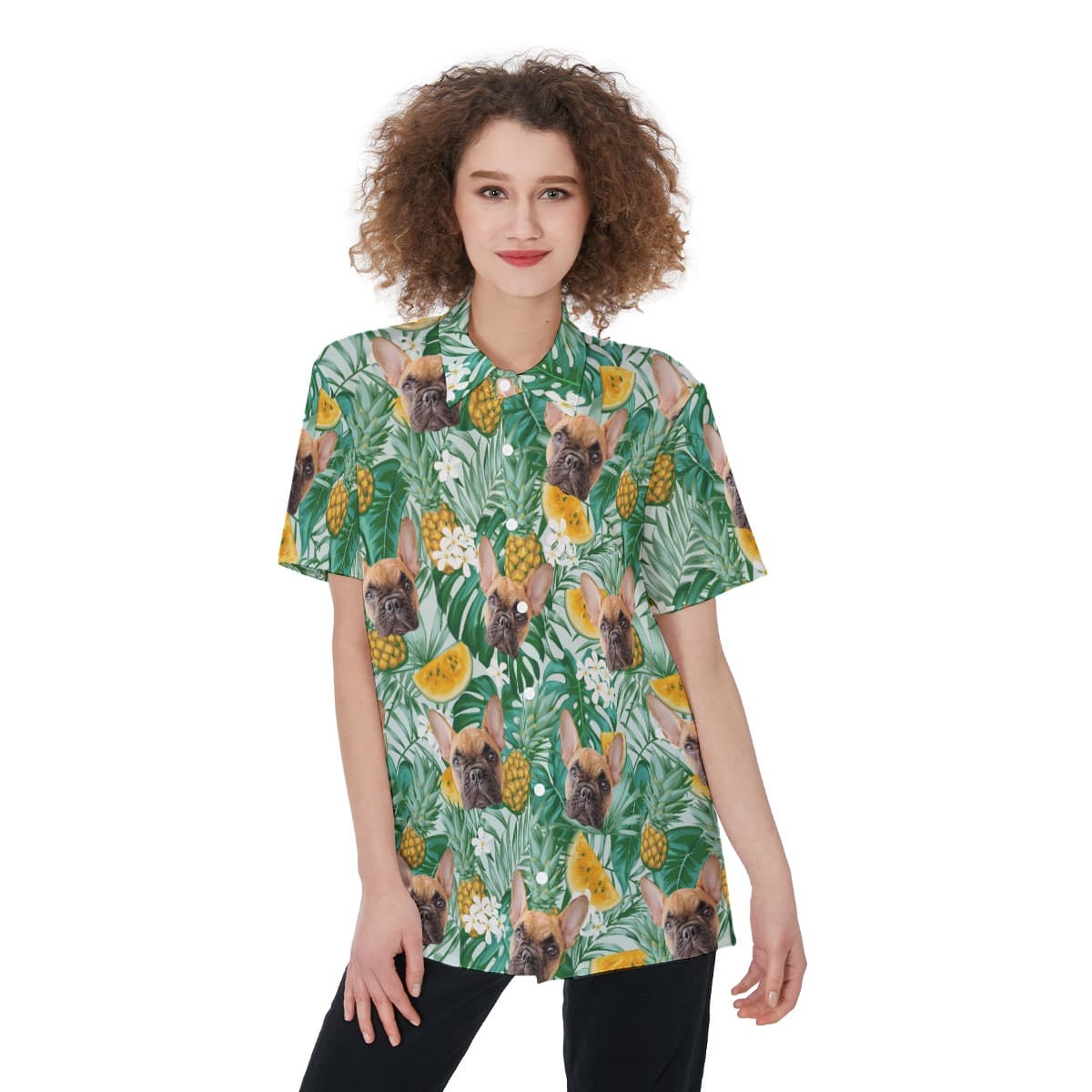 Women’s Hawaiian Shirt With Dog Face (2)