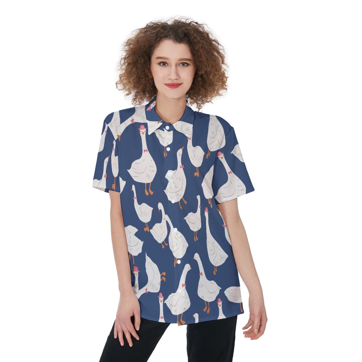 Women’s Lovely Goose Blue Hawaiian Shirt (1)
