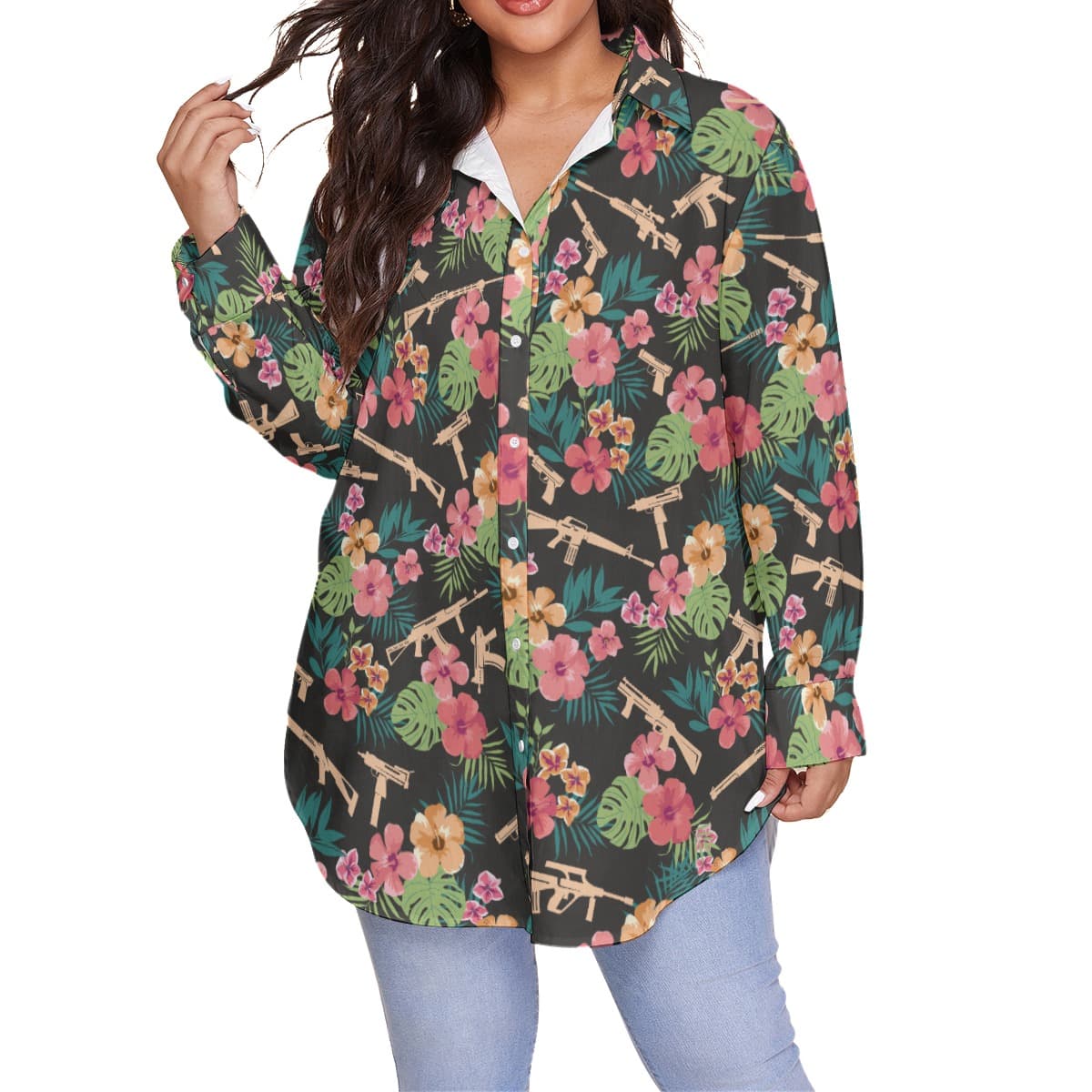 Women’s Military Gun Oversized Hawaiian Shirt (1)