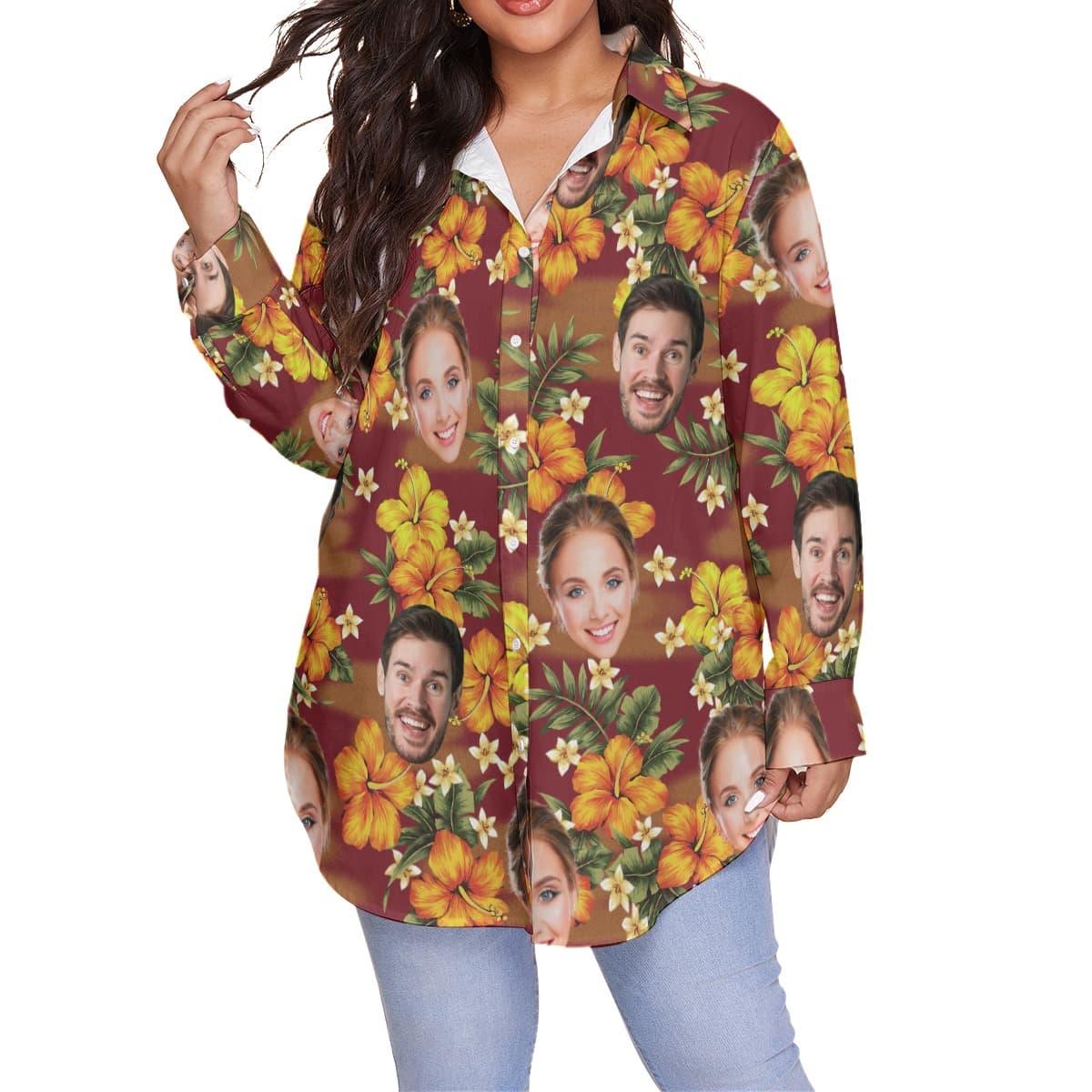 Women’s Plus Size Hawaiian Shirt With Custom Face (1)