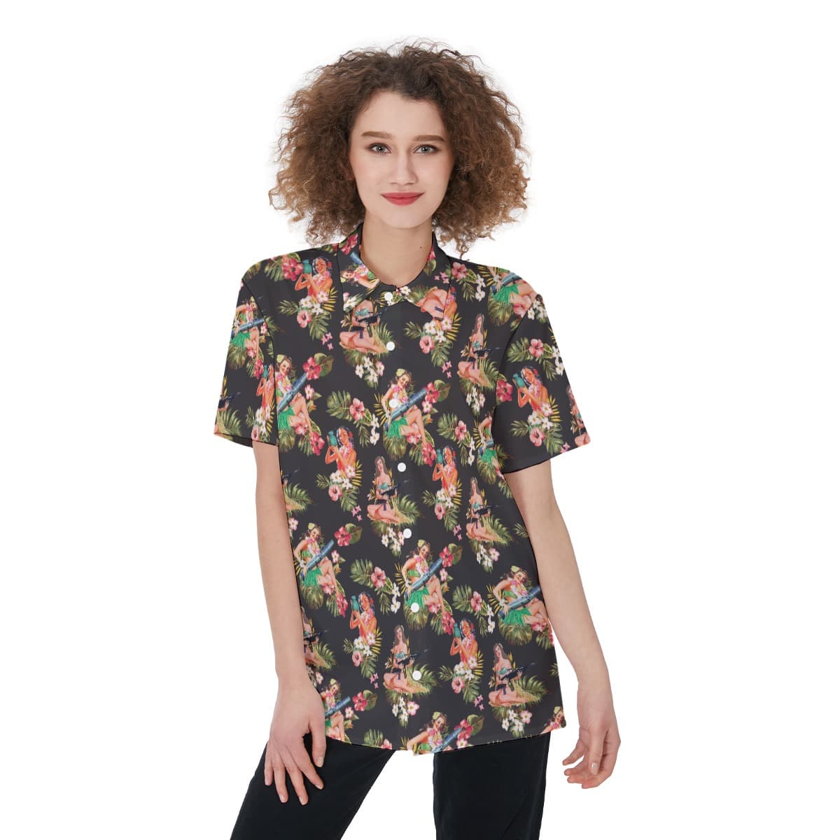Women’s Tropical Military Hula Girls Hawaiian Shirt (2)