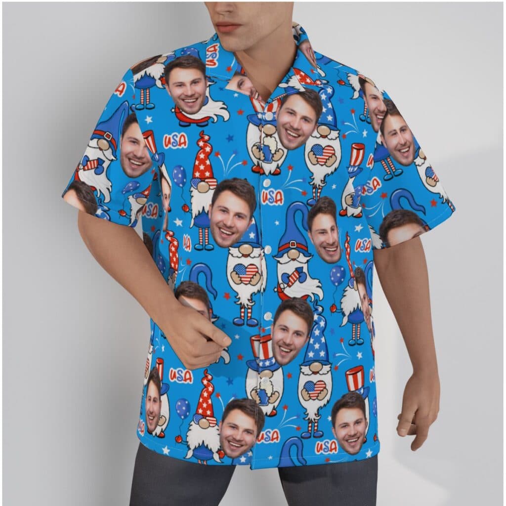 4th Of July Gnome Hawaiian Shirt With Custom Face (1)