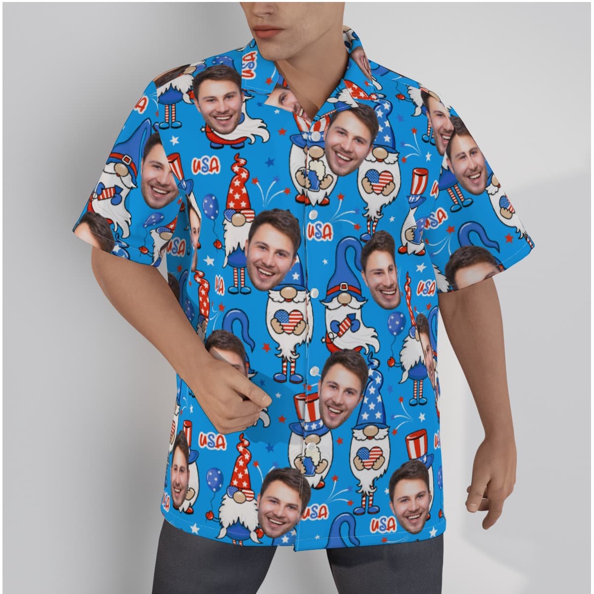 4th Of July Gnome Hawaiian Shirt With Custom Face (1)