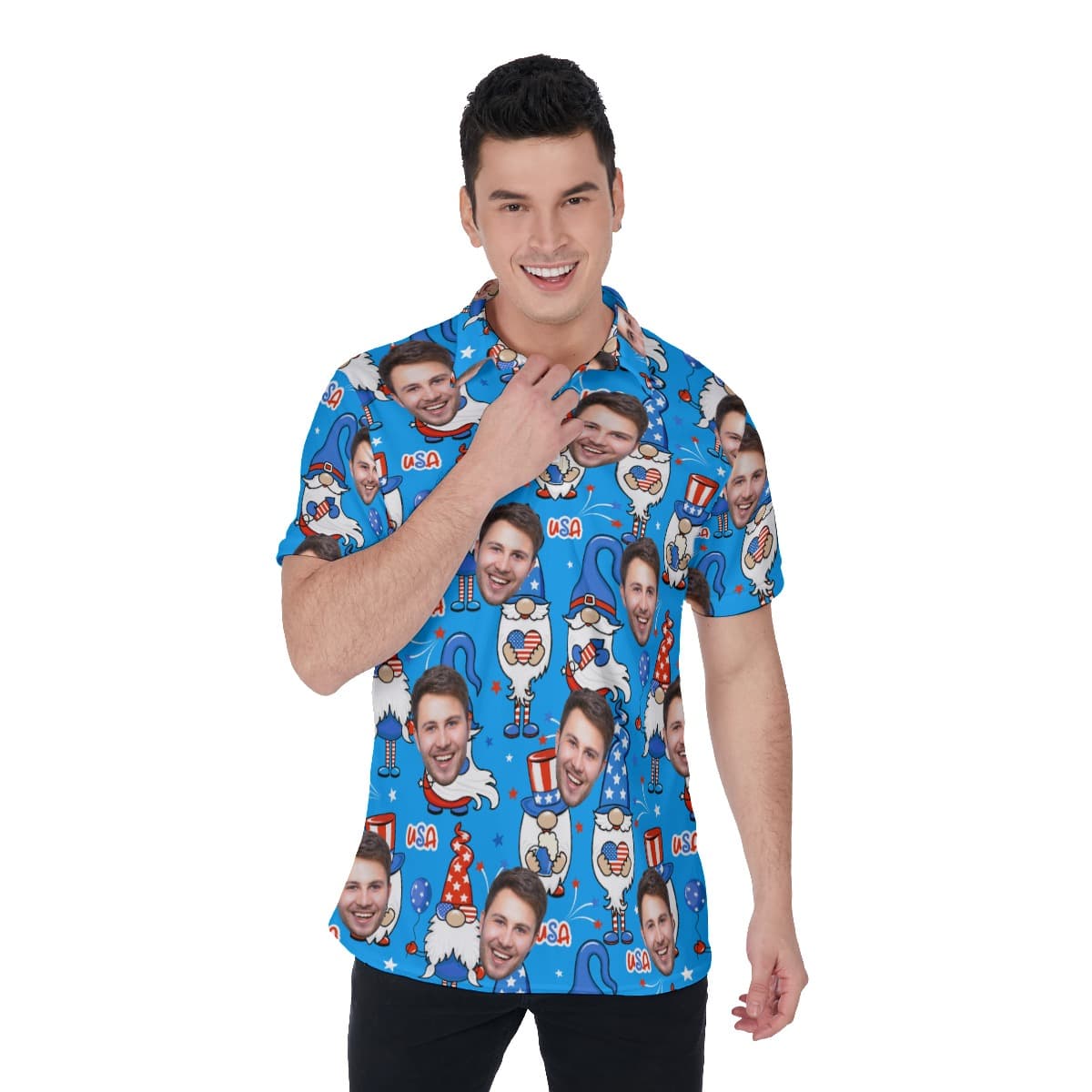 4th Of July Gnome Men's Polo Shirt With Custom Face (1)