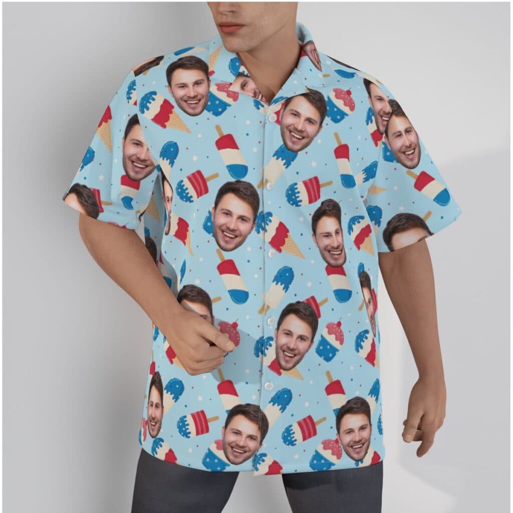 4th Of July Ice Cream Hawaiian Shirt With Custom Face (1)