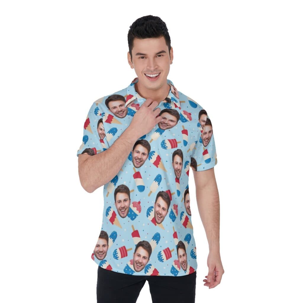 4th Of July Men's Collared Polo Shirt With Custom Face (1)