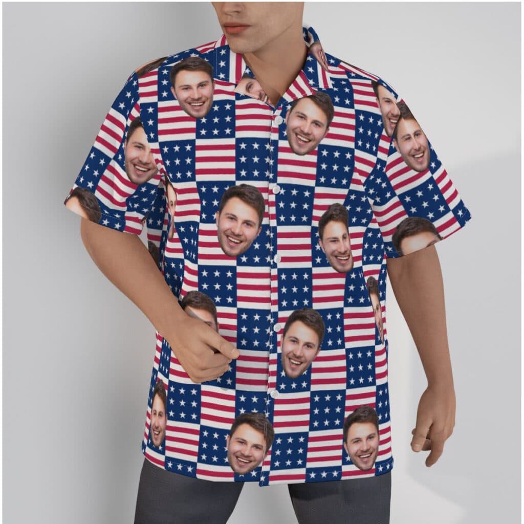 American Flag Hawaiian Shirt With Custom Multi Face (1)