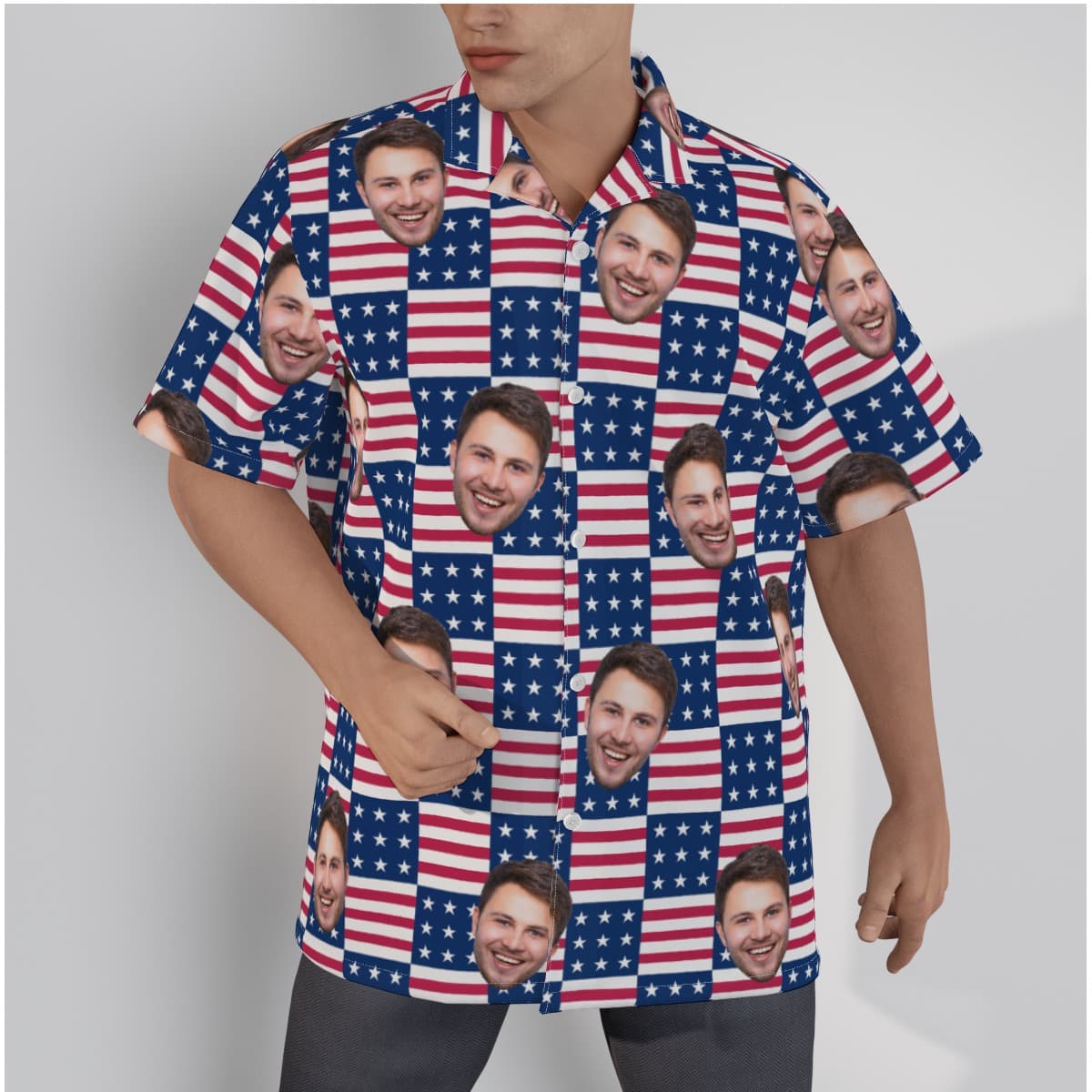 American Flag Hawaiian Shirt With Custom Multi Face (1)