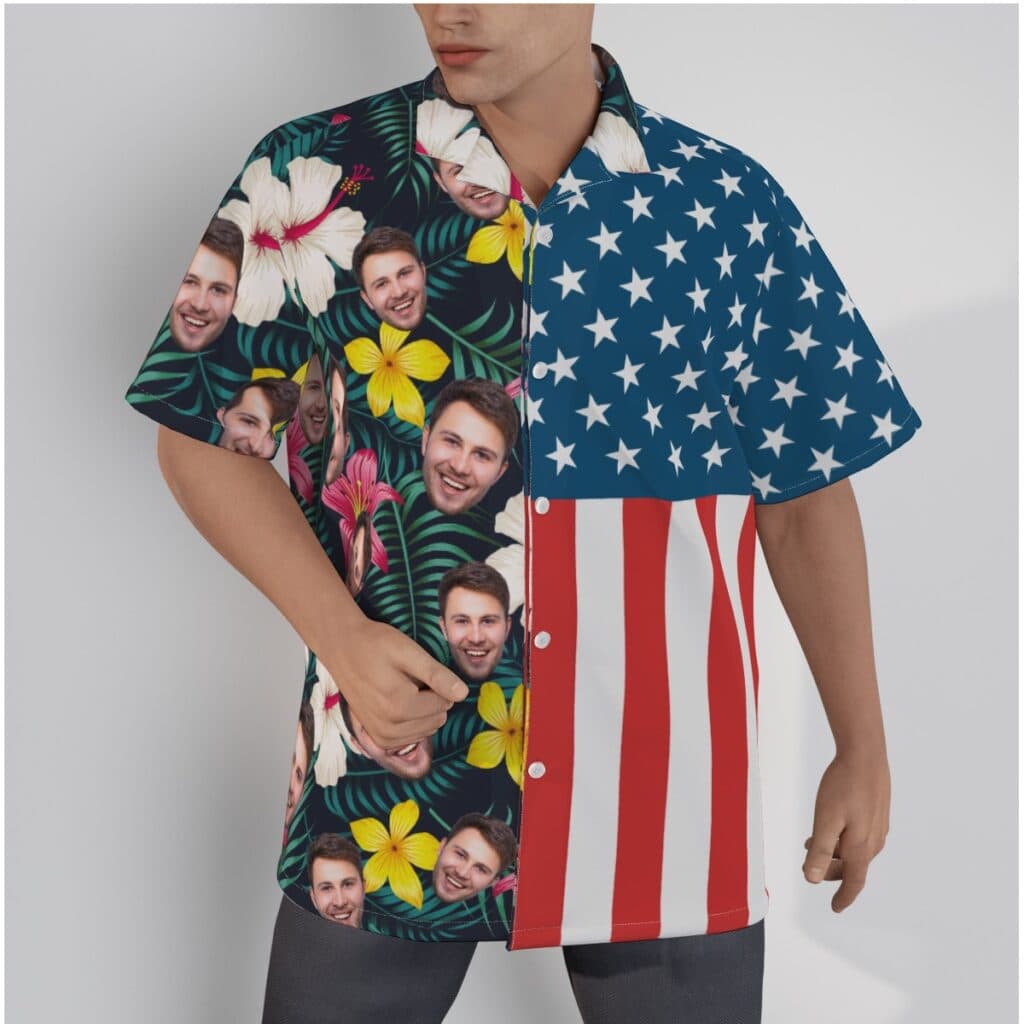 American Flag Tropical Custom Face Hawaiian Shirt