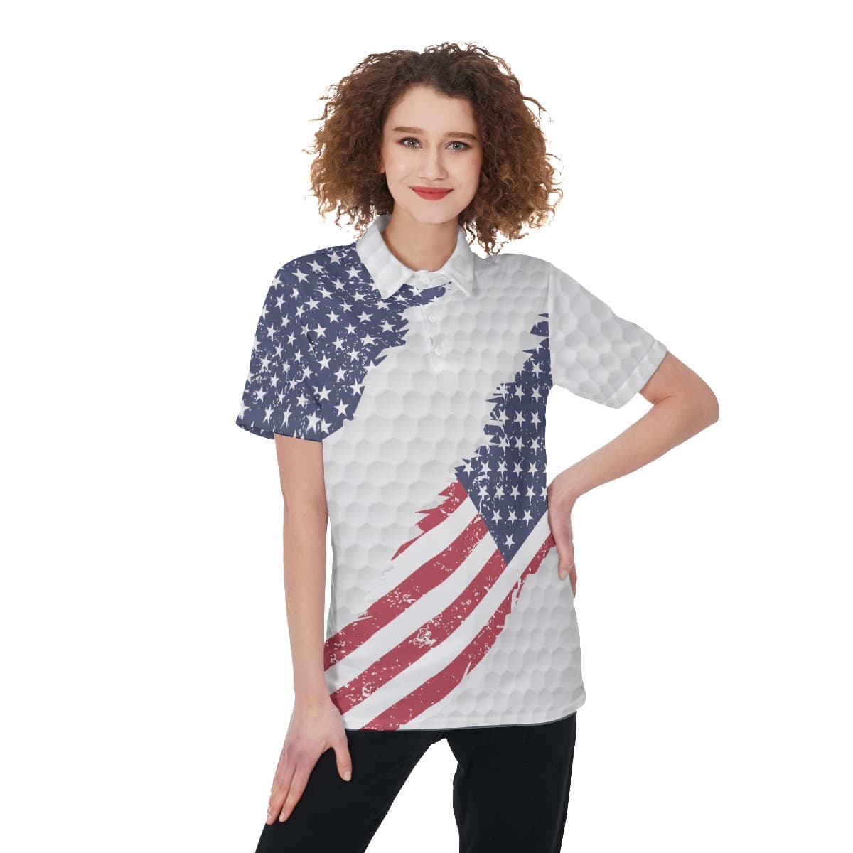American Flag Women's Golf Shirt