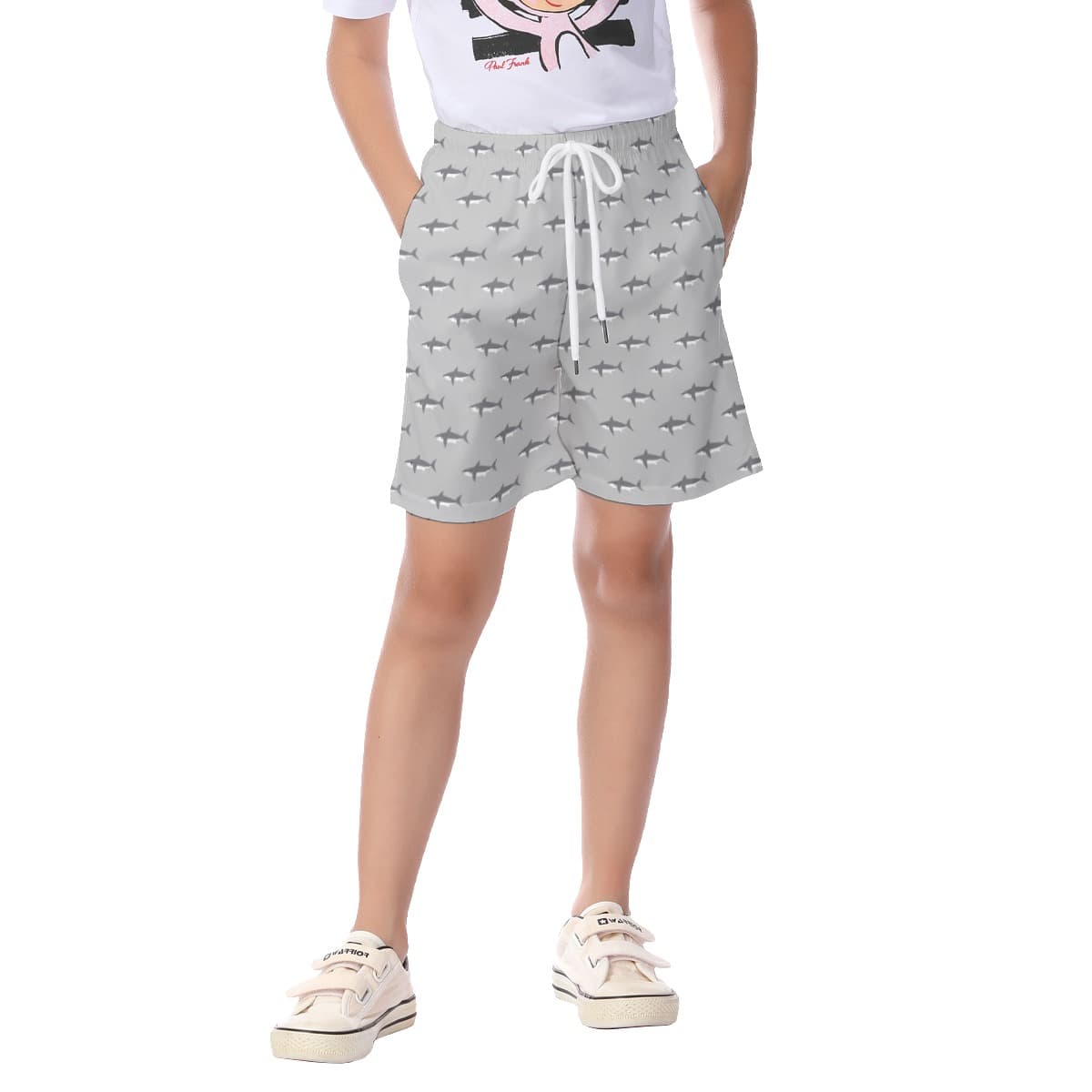 Baby Shark Gray Hawaiian Beach Shorts For Kids (1)