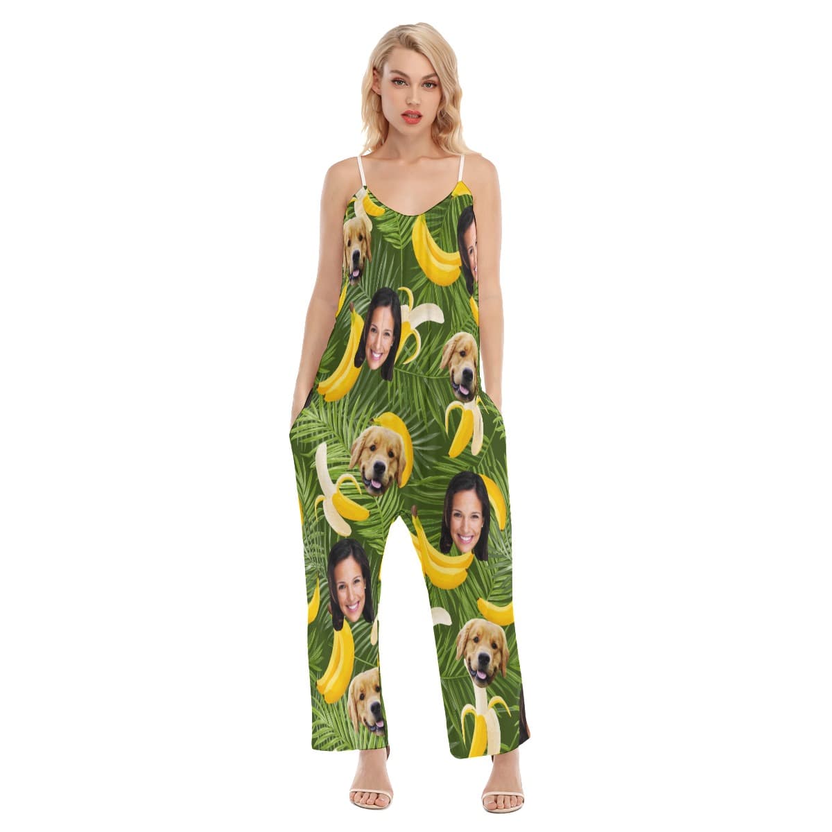 Banana Custom 2 Faces With Dog Hawaiian Jumpsuit For Women (1)