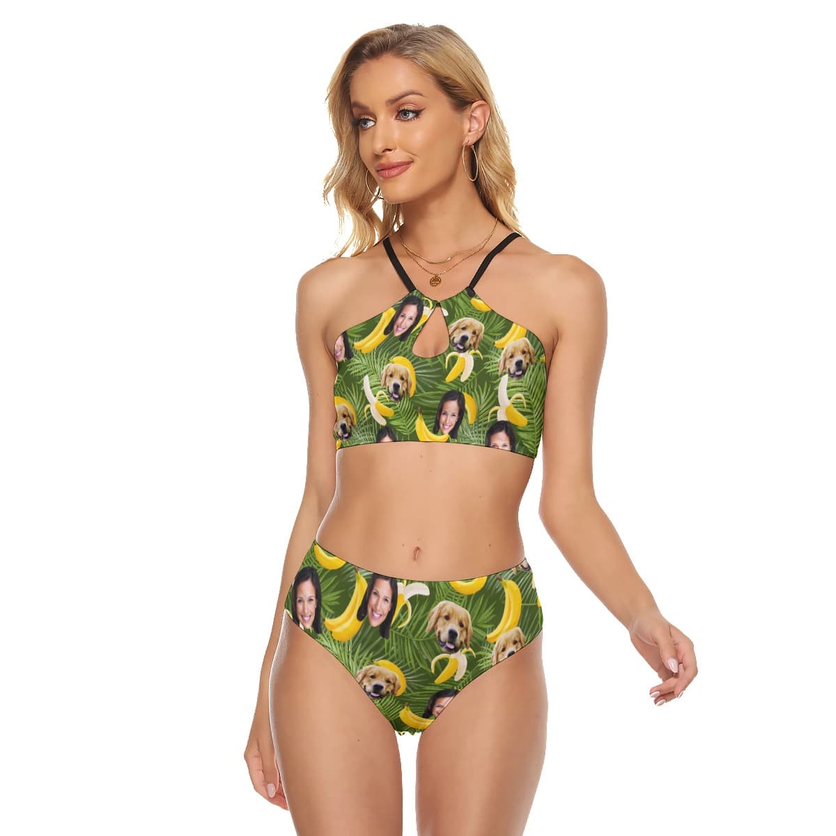 Banana Custom Face And Dog Hawaiian Two-piece Swimsuit (1)