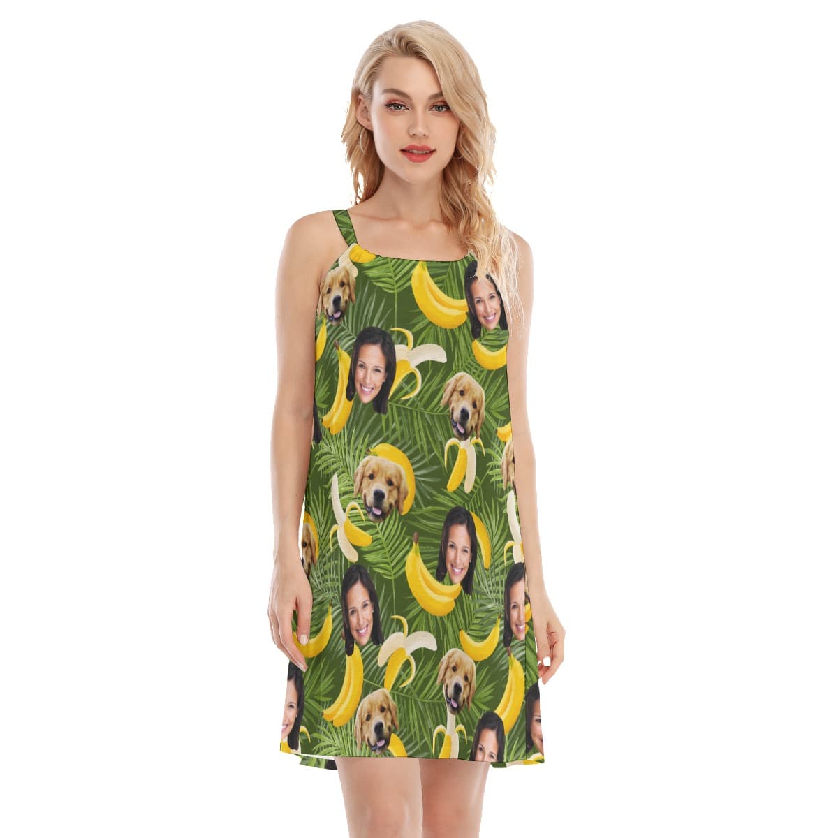 Banana Custom Face With Your Dog Hawaiian Dress For Women (1)