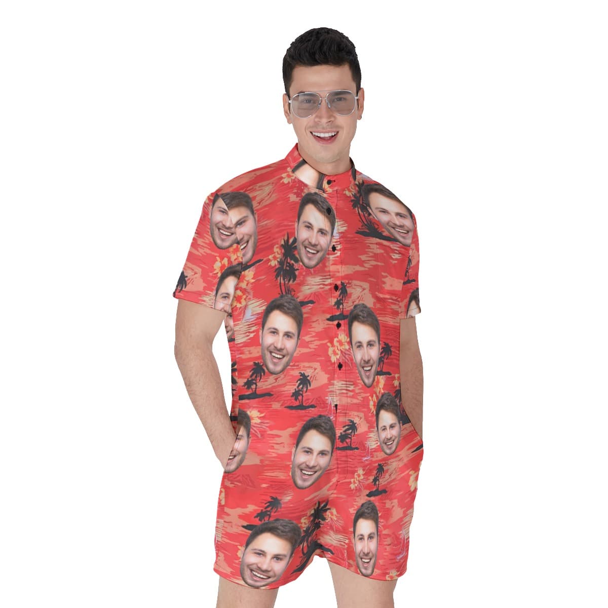 Beach Red Men's Romper With Custom Face (1)