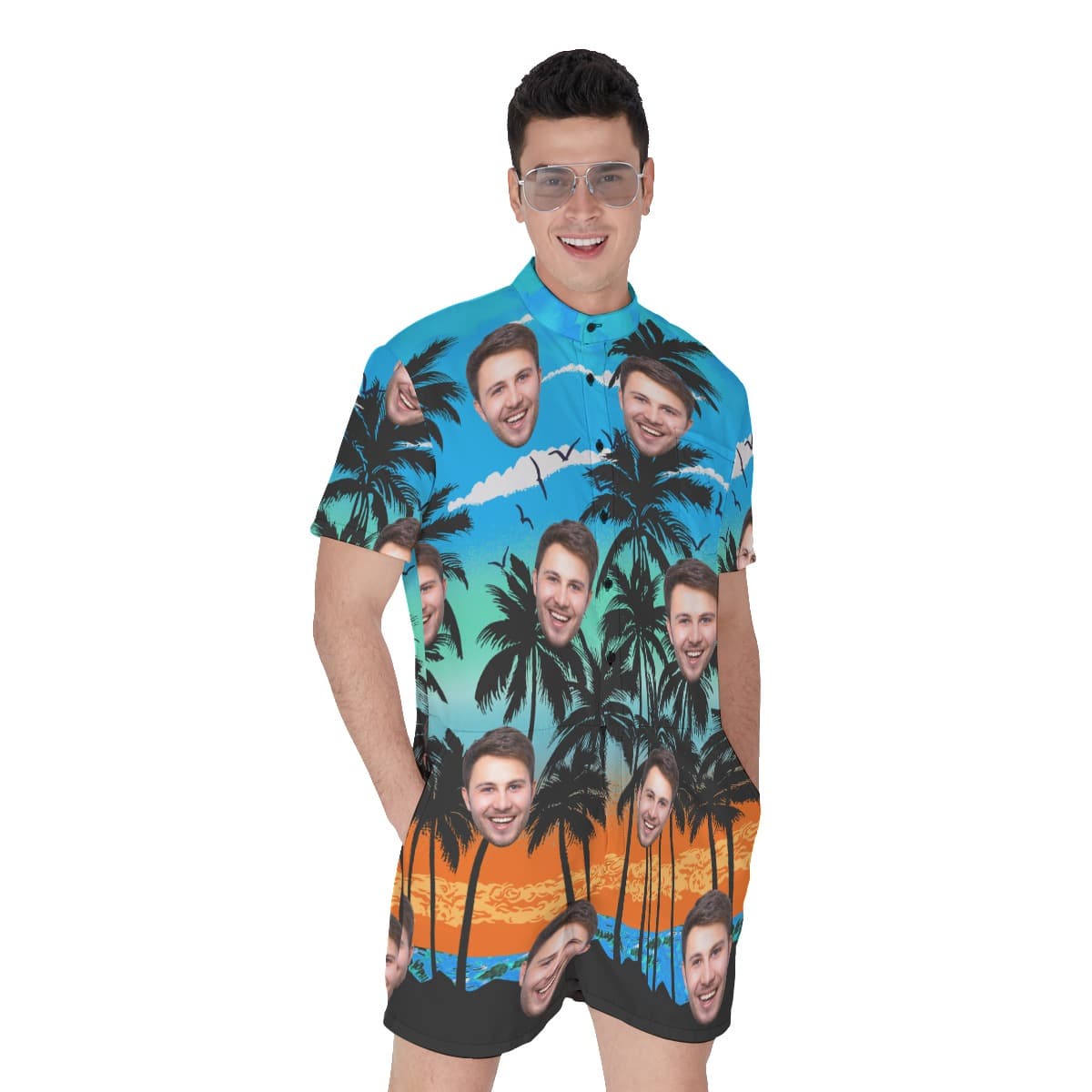 Beach Scenery Men's Romper With Custom Face (1)