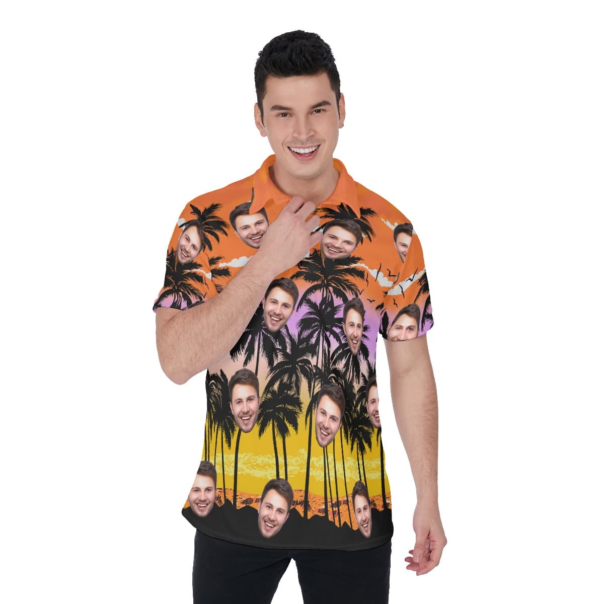 Beach Themed Custom Face Men's Polo Shirt (1)