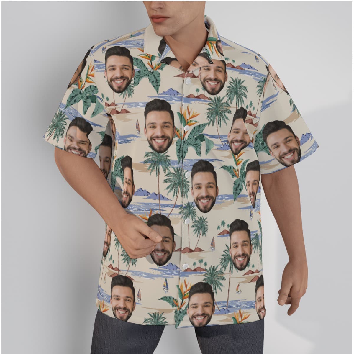 Beach Themed Hawaiian Shirt With Multiple Custom Face (1)