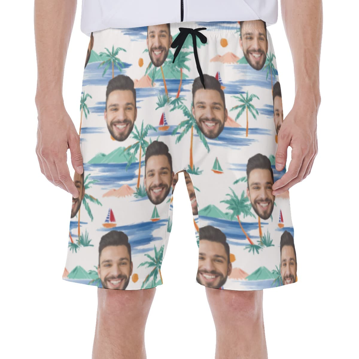Beach Themed Men's Swim Trunks With Custom Face (1)