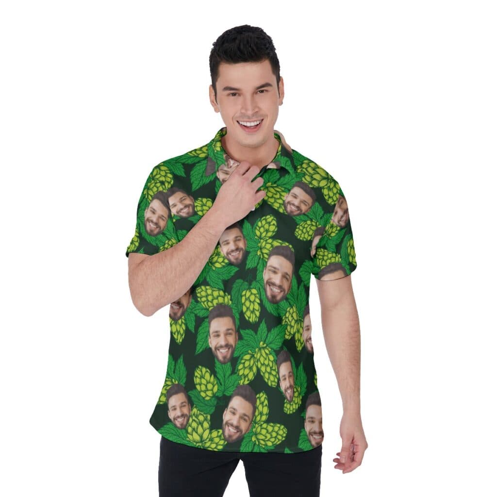 Beer Flower Polo Collared Shirt With Custom Face (1)