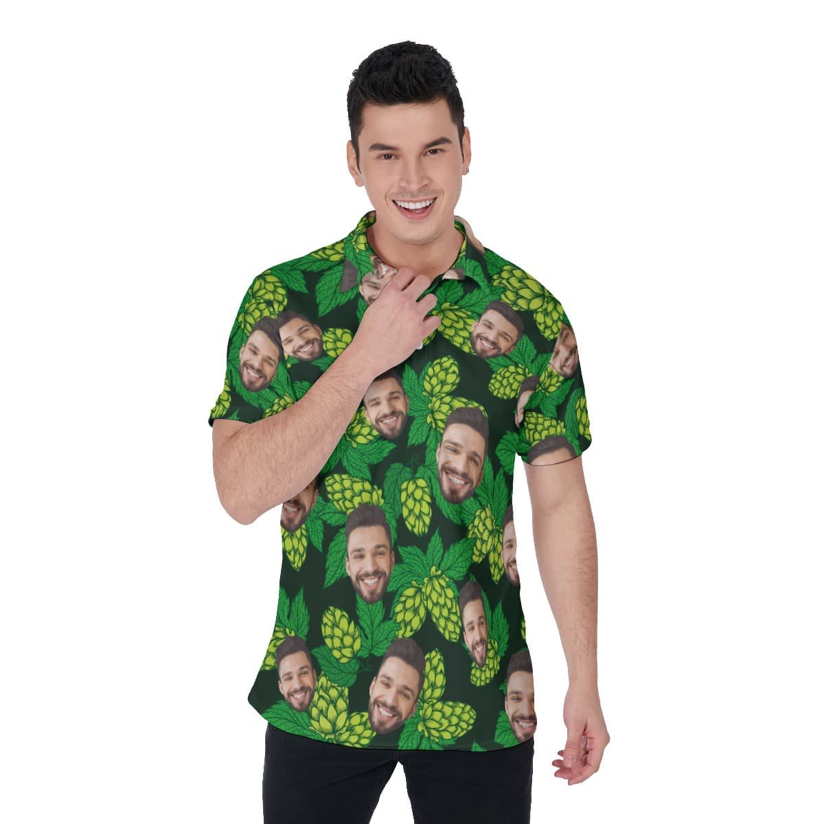Beer Flower Polo Collared Shirt With Custom Face (1)