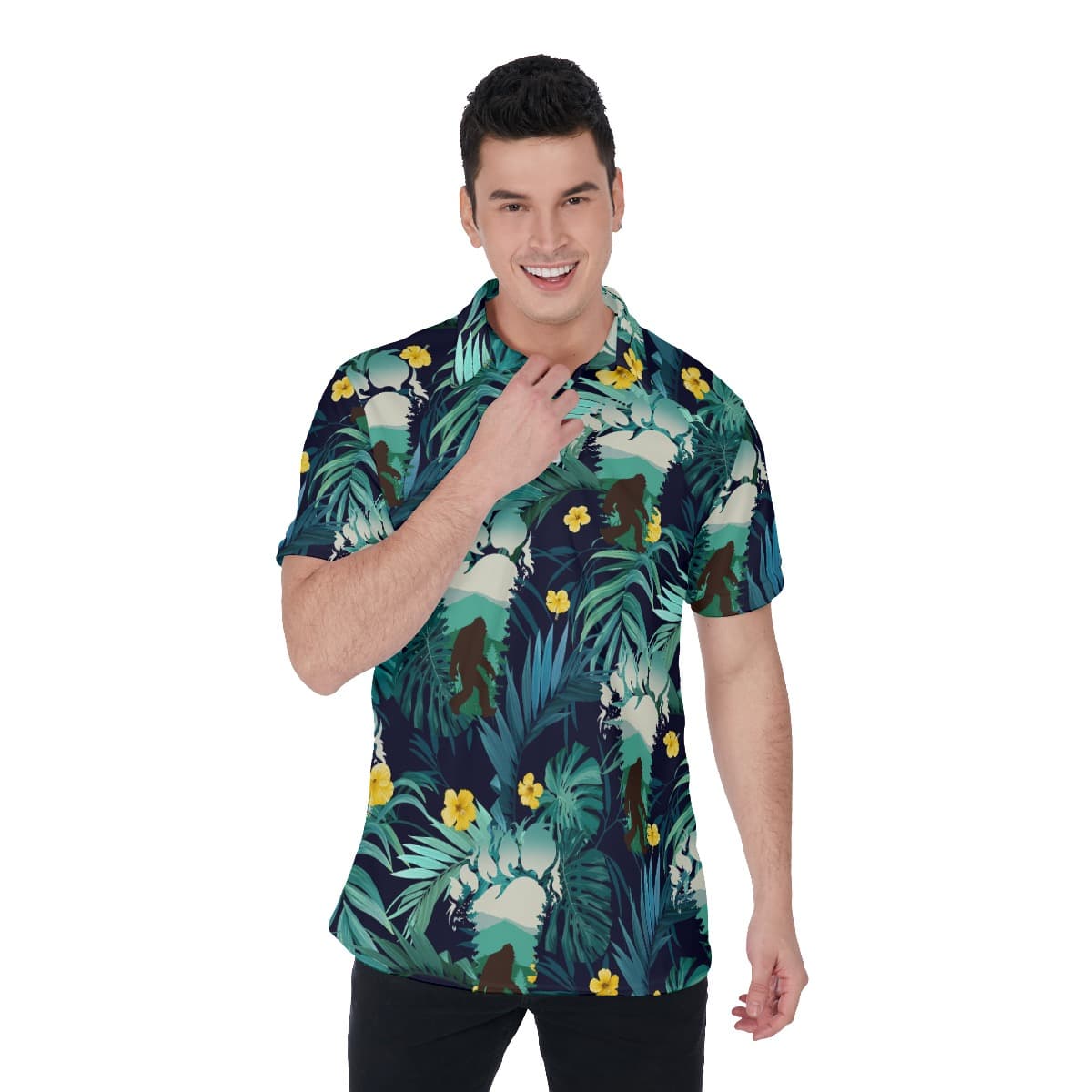 Big Foot Tropical Leaf Men's Polo Shirt (1)