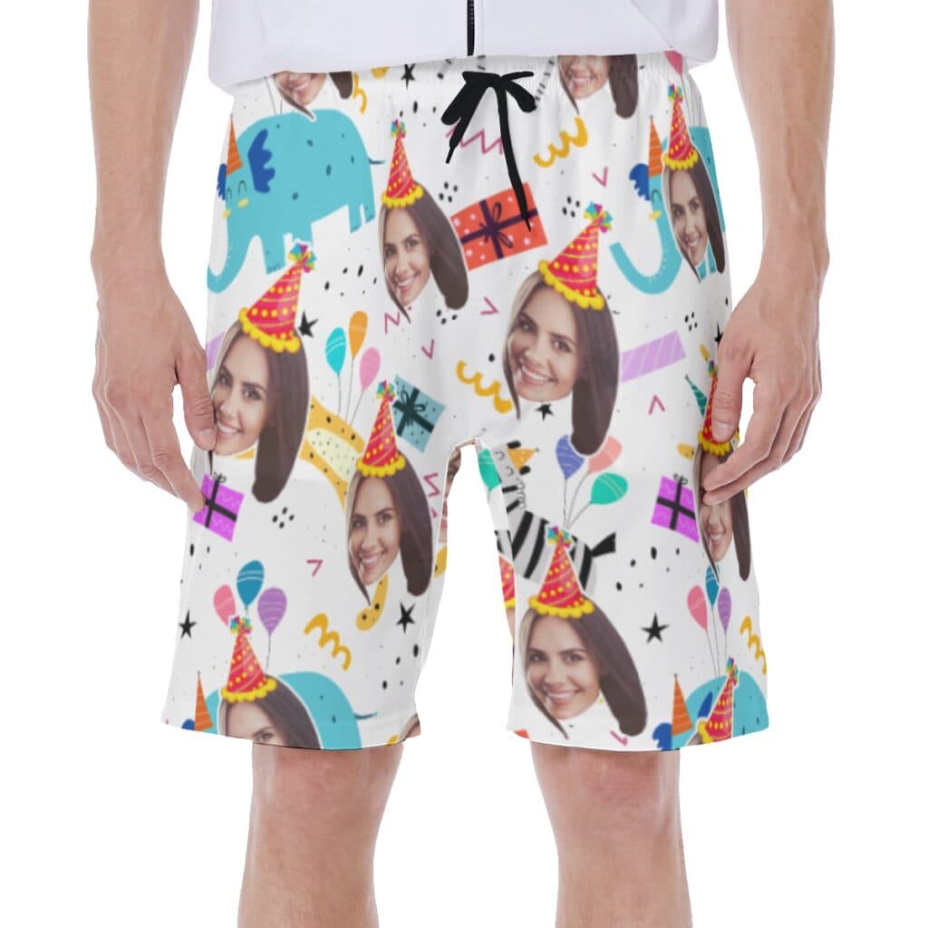 Birthday Custom Face Hawaiian Swim Trunks For Men
