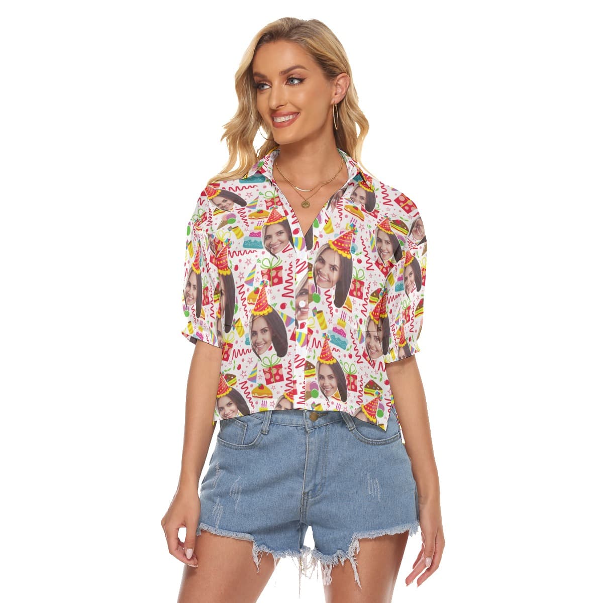 Birthday Gift Custom Face Hawaiian Crop Top Shirt For Women (4)
