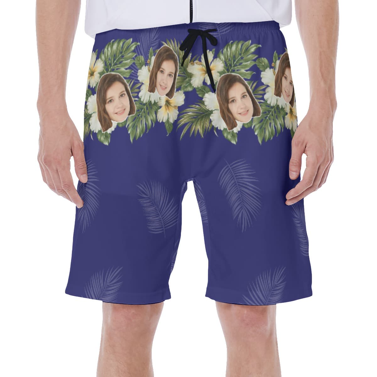 Blue Floral Men's Hawaiian Shorts With Face (1)