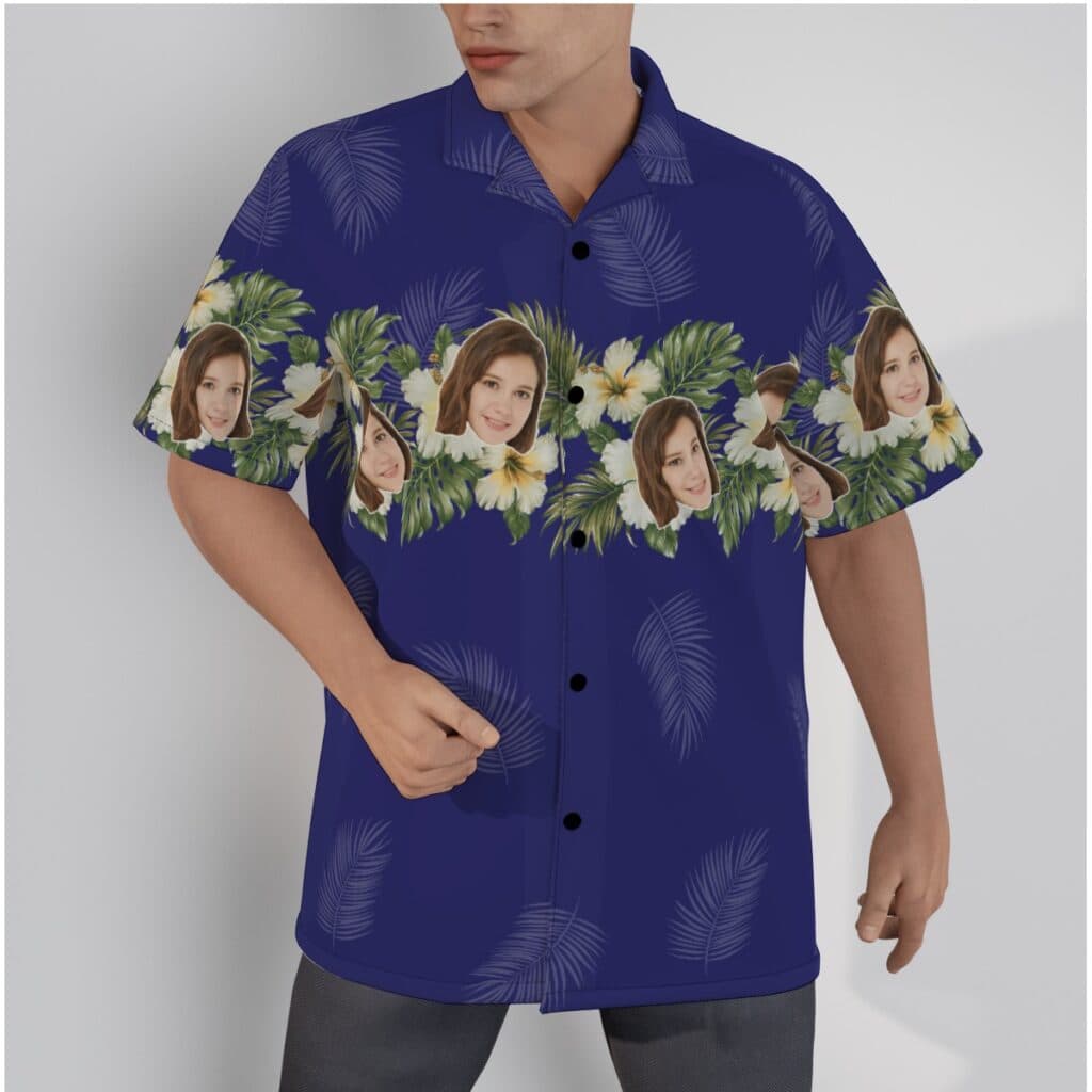 Blue Hibiscus Hawaiian Shirt With Custom Face (1)